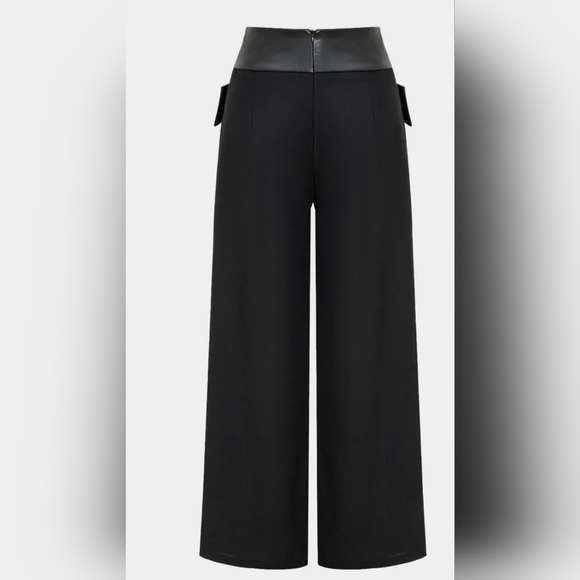 MICAS Solid Faux High Waist Crossed Pocket Trousers In Black. Sz M. - Picture 4 of 8